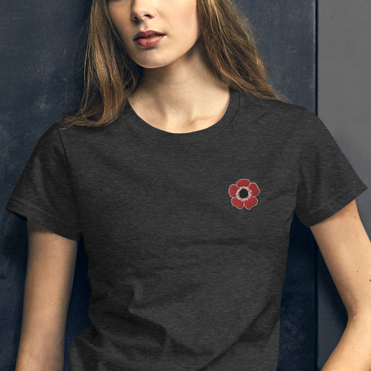 Flanders Fields Poppy embroidery Women's short sleeve t-shirt