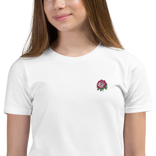 Peony Embroidered Youth Short Sleeve T-Shirt